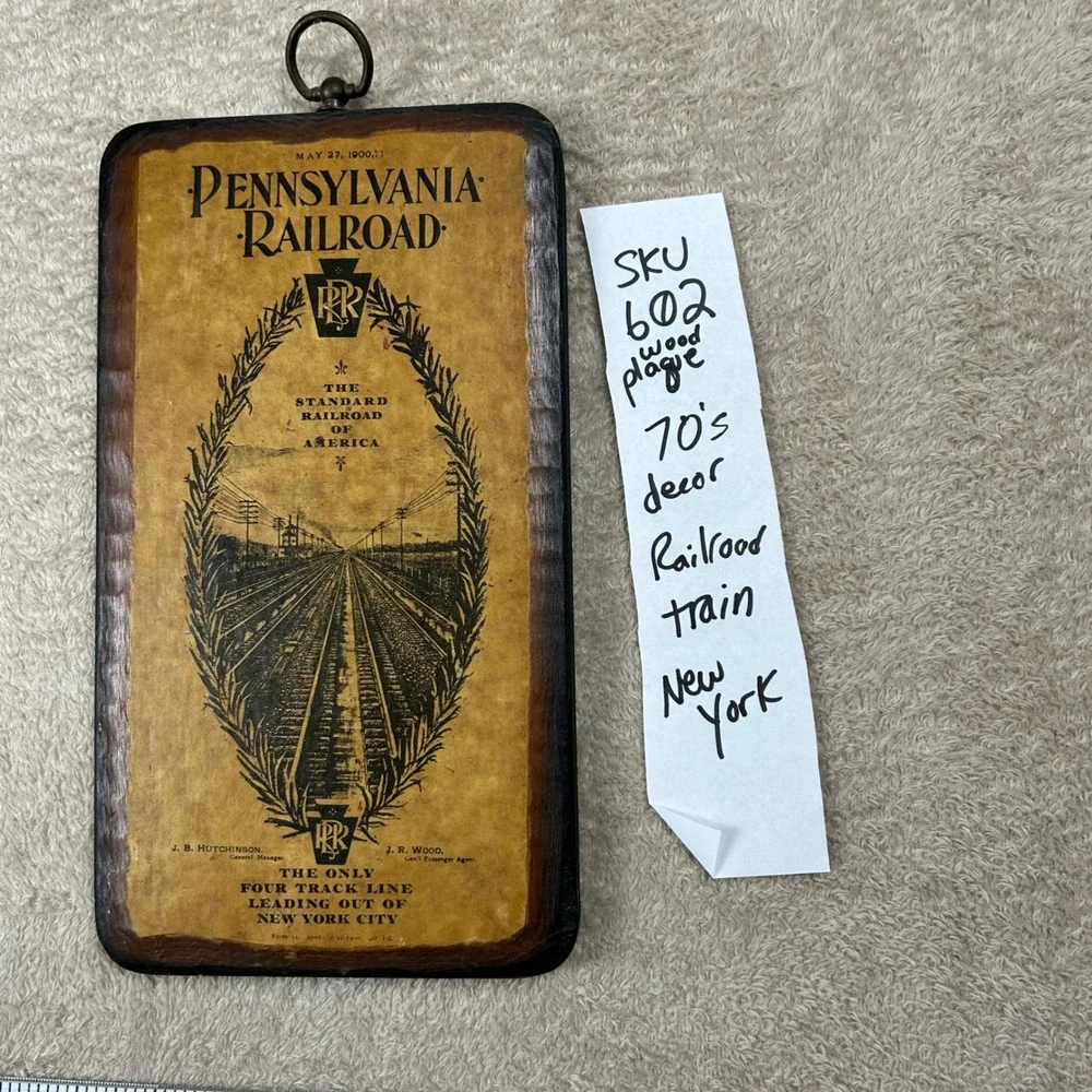 Vintage Pennsylvania Railroad Wood Plaque Walter E Lee Train Decor New York City